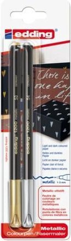 Edding 1200 Viltstift 0.5-1mm, Goud-Zilver blister  - 2 stuks.