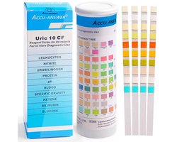Maxenza Urine Zelf Testen - 100 Test strips - Urine Tests voor 10 verschillende parameters in urine: - Leukocyten - Nitriet - Urobilinogeen - Eiwit - PH - Bloed - Specifieke zwaartekracht - Keton - Bilirubine - Glucose - Gezondheidstesten