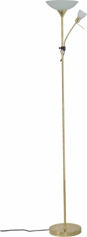 Inspire Gustav Vloerlamp Met Leeslamp - 2 Lichtpunten - E27 (60W) + E14 (40W) - 177 cm - Goud Metaal en Glas