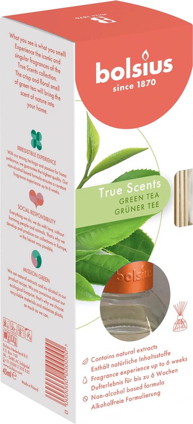 Bolsius geurstokjes groene thee - green tea geurverspreider True Scents - 45 ml