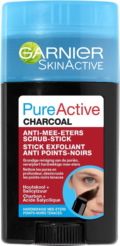 Garnier Skinactive Face Pure Active Charcoal Scrub-stick Gezichtsreiniger - Anti Mee-eters - 50 ml