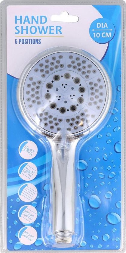 handdouche - douchekop - Ã¸ 10 cm - 5 Standen - Watervaluitloop - Waterstop - Chroom