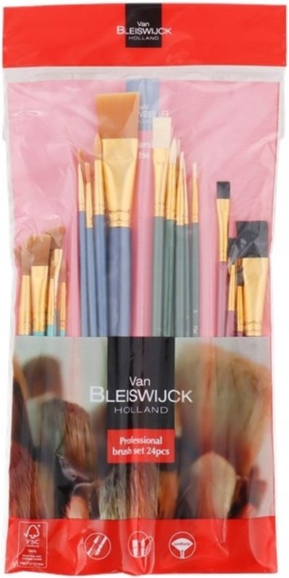Van Bleiswijck Penselen set Waterverf set 24-delig acrylverf en waterverf Aquarel kwasten waterverf volwassenen waterverf kinderen syntetisch haar