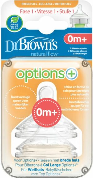 Dr. Brown’s Options+ Anti-colic Fles Speen - Fase 1 - Voor Brede Halsfles - 2 Stuks