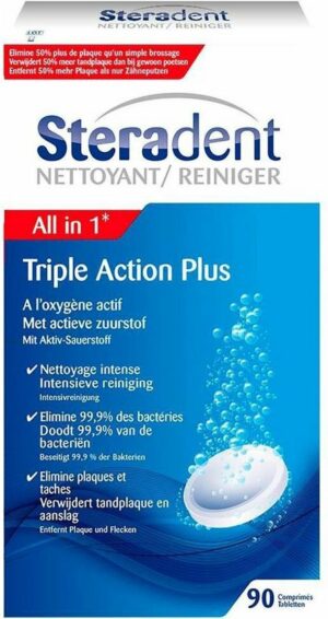 Steradent Triple Action Plus Kunstgebit Reiniger  - 90 stuks