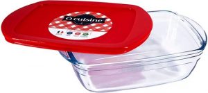 O.Cuisine Ovenschaal Neutraal 23 x 15 x 6 cm - 1.1L - Transparant - Met een Blauwe Deksel - 1 Stuk