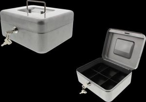ProOffice Geldkist Met handvat - Inclusief reservesleutel - 6 muntenbakjes - 20 x 16 x 9 cm - Grijs