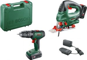 Bosch accuboormachine met klopfunctie + decoupeerzaag Toolkit UniversalImpact 18V (2 accuâ€™s)
