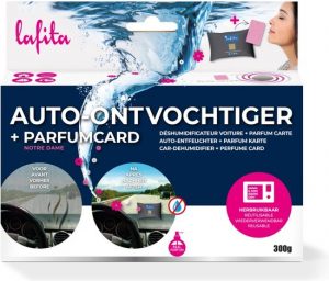 Lafita Auto Vochtvanger - 400 gram - herbruikbare vochtvreter - bevat 1 parfumkaart bloemig & houtig