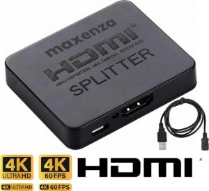 Maxenza Visual ProHD 2-Poorts HDMI Splitter - Volledige HD & 3D, 4K@30Hz, Dolby Audio, Signaal Herhaling, ABS/PVC - Zwart