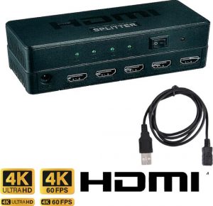 Maxenza Visual ProHD HDMI 1.4 Splitter - 4 Uitgangen, 1920*1080, 10/12bit Diepe Kleur, DTS/Dolby Audio, 2.25Gbps, ABS/PVC - Zwart