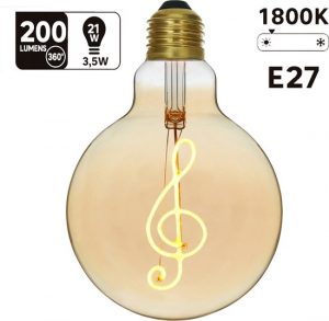 LEXMAN - Filament LED lamp - Amber Globe - MUSIC UP - Ø125mm - E27 - 200 Lm - 3.5 Gelijk aan 21W - 1800k - Geel