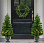 H&S Decoration Voordeur Kerstboom Set Inclusief LED Verlichting - 3 Delig