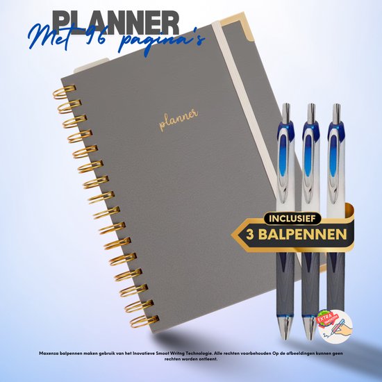 Maxenza Planner - Weekplanner - Maandplanner - Hardcover - Inclusief 3 Balpennen, Liniaal en Stickers - 14,5 x 20,5 cm - FSCÂ®-gecertificeerd Verantwoord Papier