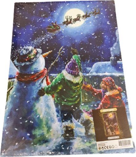 Canvas op houten frame - Arrenslee Sneeuwpop - schilderij - Doek - Board - Met Led Verlichting 28 x 38 cm