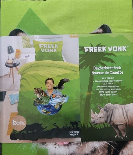 Freek Vonk dekbedovertek - groen 140 x 200 cm met kussensloop 60 x 70 cm - Freeks dieren wereld dekbedhoes - eenspersoon dekbed