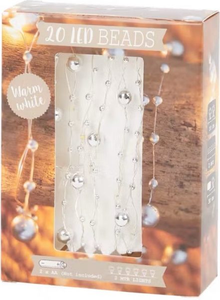 Lichtslinger 2 meter Zilveren ballen - 20 sterren - led