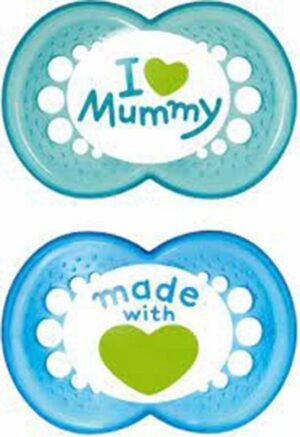 MAM Original I love mommy / Made with love - Fopspenen - Blauw / Lichtblauw - Silicone - BPA vrij - 6 + maanden