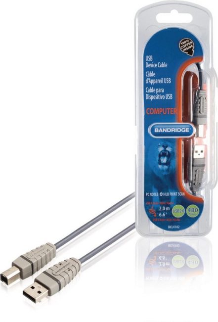 Bandridge - USB 2.0 A-B Kabel - Grijs - 2 meter