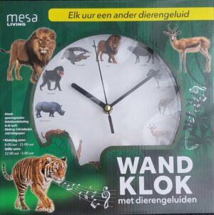 Wandklok met dierengeluiden - elk uur een ander dierengeluid - klok met wilde dieren geluiden