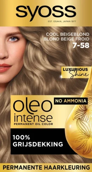 SYOSS Oleo Intense 7-58 - Haarverf - Permanente Haarkleuring - Cool Beigeblond - Langdurige Kleur - Professionele Grijsdekking - Zonder Ammoniak - 1 stuk