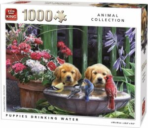 Puzzel King Puppies Drinking Water - 1000 Stuks - Sinterklaas Cadeau - Kerst Cadeau - Schoencadeautje