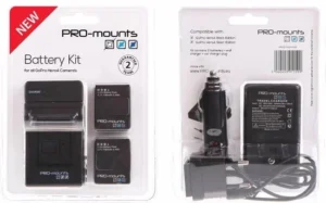 PRO-Mounts Battery Kit voor GoPro HERO4 – 2x Accu + USB Oplader – Vervangende Batterijen voor GoPro HERO4 Camera’s