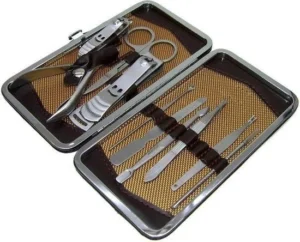Manicure luxe set nagelknipper 10 delig kleur etui Bruin/Zwart Pedicure Reisset