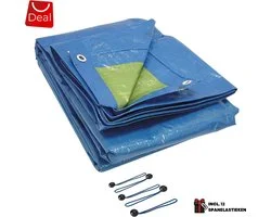 Deal Tools Waterdicht Afdekzeil 3 x 4 Meter - Slijtvast - 3-Laags - Beschermhoes - Afdekhoes - Bouwzeil - Inclusief 12 Spanelastieken van 150 mm