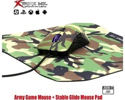 XTRIKE ME Gaming Combo Set 2in1 - Army Gaming Muis 3200 DPI RGB LED Optische Muis + Army Gaming Fiber Muismat 287 x 244 x 3 mm - GMP-505 Perfect voor gaming zoals Fortnite - Pubg -Battlefield
